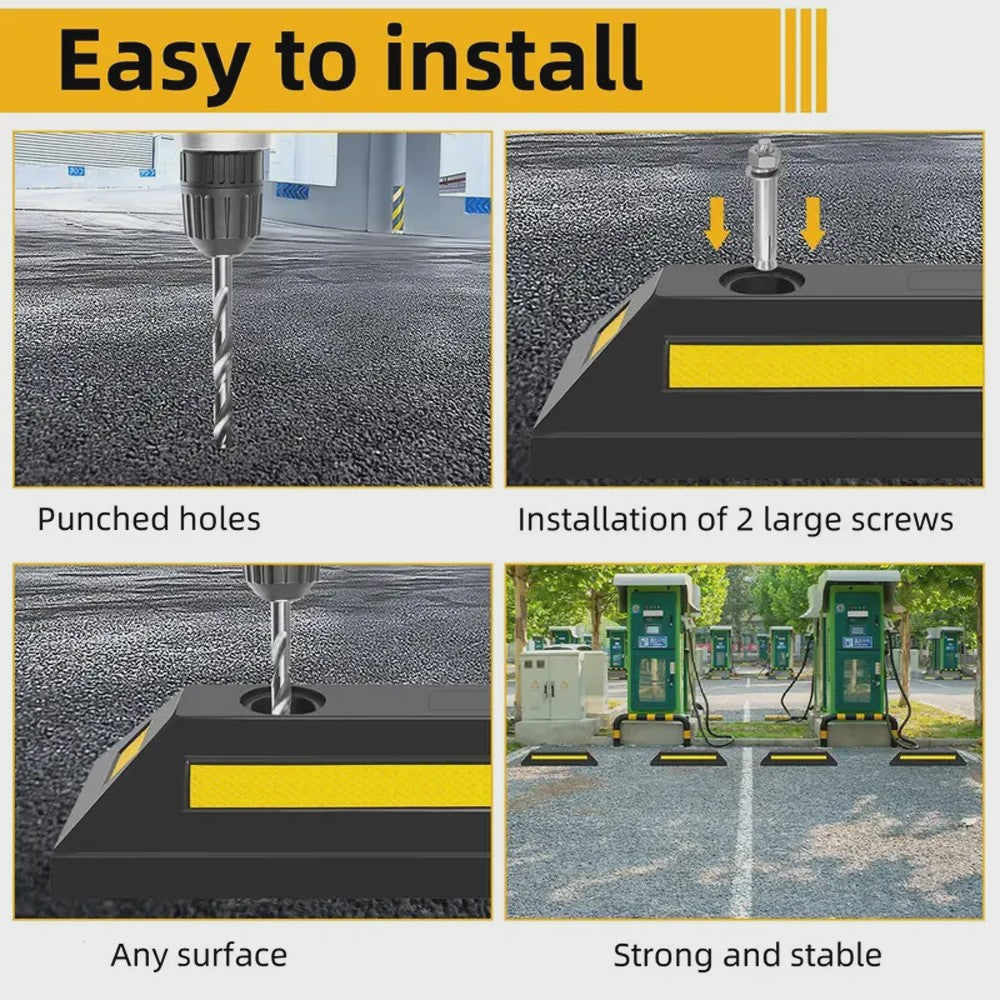 2x Heavy-Duty Wielstop Parkeerstopper met Reflecterende Strips - Veilige Parkeerhulp voor Garage & Oprit