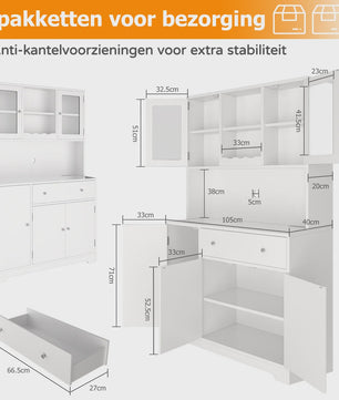 Witte Keukenkast Buffetkast met Werkblad en 2 Lades - Stijlvolle Opbergoplossing voor Keuken & Woonkamer