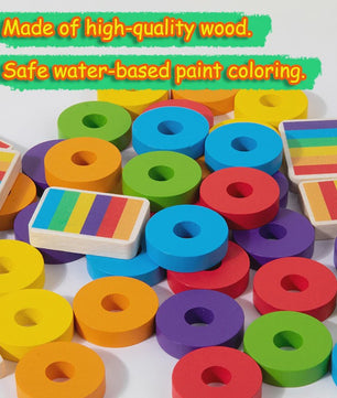 Montessori Houten Regenboog Ringenspel - Kleuren Sorteren & Logisch Denken Educatief Speelgoed