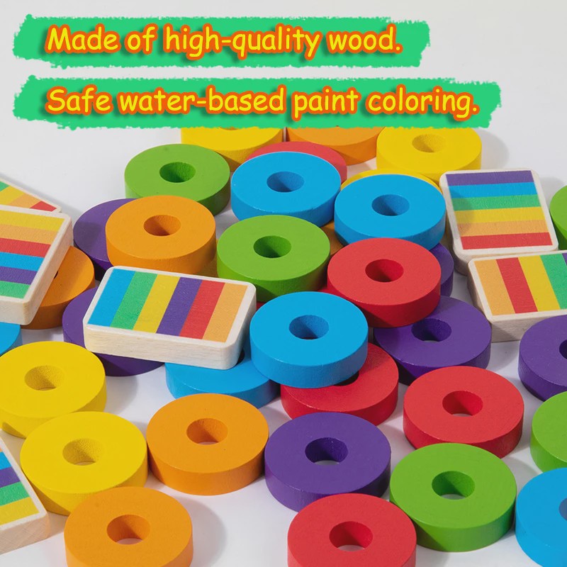 Montessori Houten Regenboog Ringenspel - Kleuren Sorteren & Logisch Denken Educatief Speelgoed