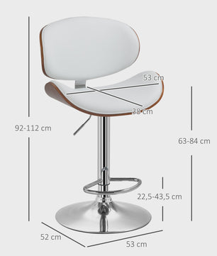 Set van 2 Verstelbare Barkrukken - Wit Kunstleer & Houtnerf - Barstoelen Keuken