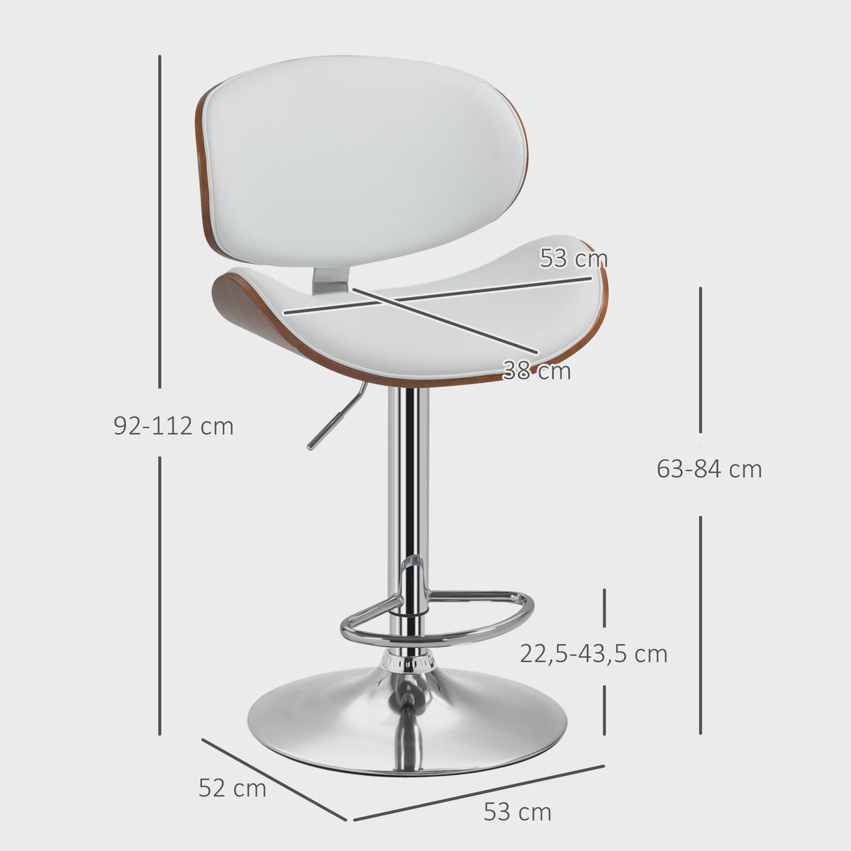 Set van 2 Verstelbare Barkrukken - Wit Kunstleer & Houtnerf - Barstoelen Keuken
