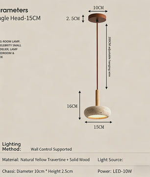 Wabi Sabi Hanglamp Geel Natuursteen met Hout - Sfeervolle Verlichting voor Eetkamer & Slaapkamer