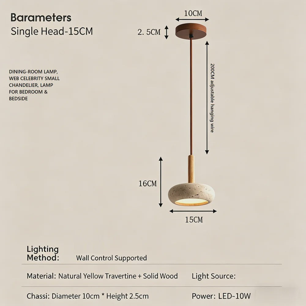Wabi Sabi Hanglamp Geel Natuursteen met Hout - Sfeervolle Verlichting voor Eetkamer & Slaapkamer