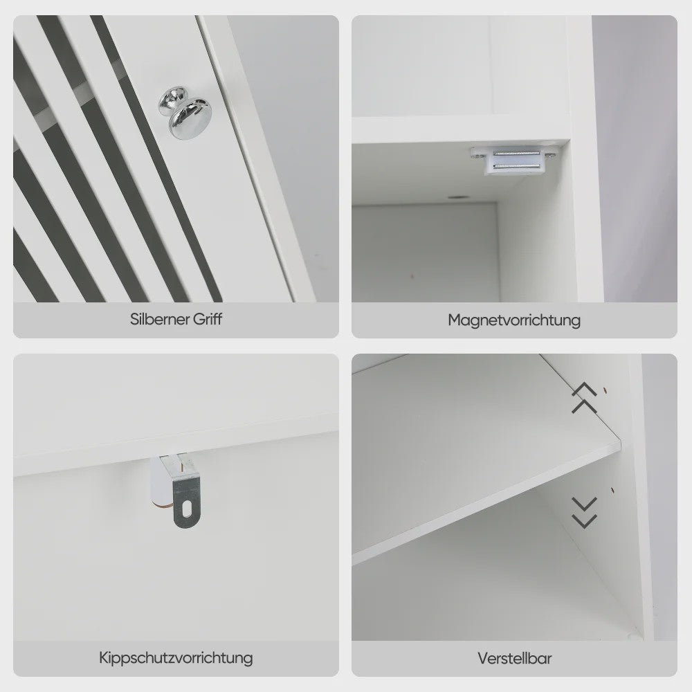 Smalle Witte Badkamerkast met Louvred Deur en Open Planken