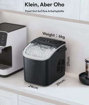 Compacte IJsblokjesmachine: 12kg/24u, Snel ijs in 6 min, Zelfreinigend, Draagbaar, Stil & RVS Look