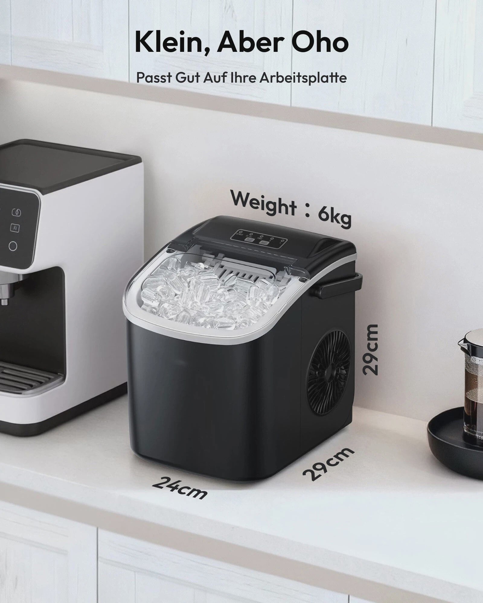 Compacte IJsblokjesmachine: 12kg/24u, Snel ijs in 6 min, Zelfreinigend, Draagbaar, Stil & RVS Look