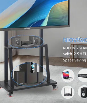 Verrijdbare TV Standaard voor 32-75 Inch TV's met 2 Legborden & Hoogteverstelling