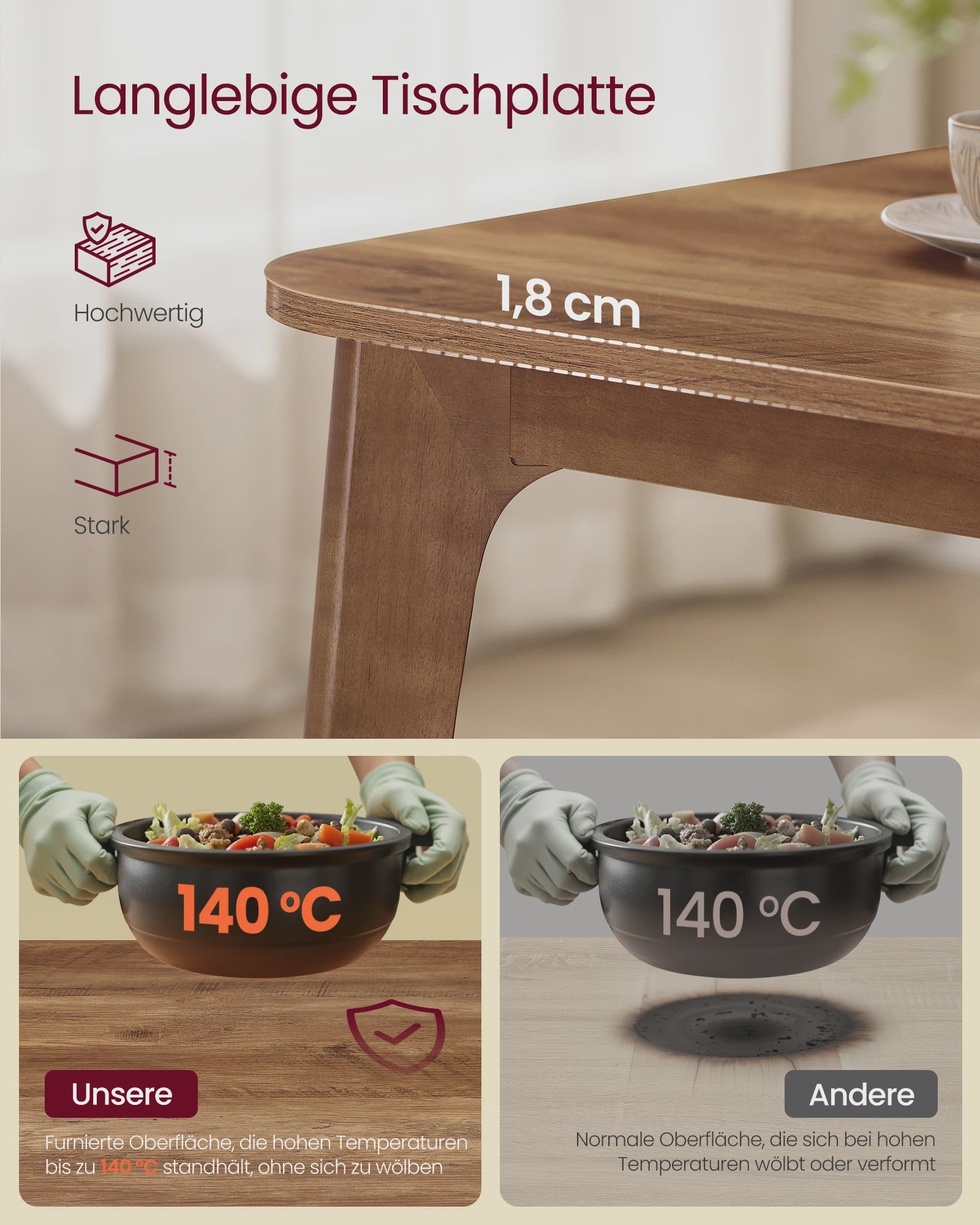 Uitschuifbare Eettafel voor 4-8 Personen - Houtkleurig - Verstelbaar tot 180 cm