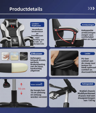 Ergonomische Gaming Stoel met Verstelbare Rugleuning, Lendensteun en Voetensteun - Max 150kg