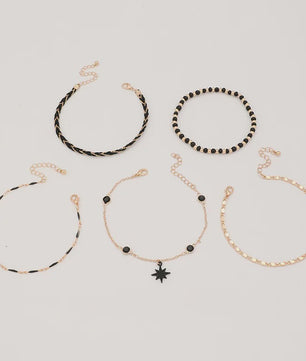 Bohemian Anklet Set: 4-delige Woven Rope & Kralen Enkelbandjes