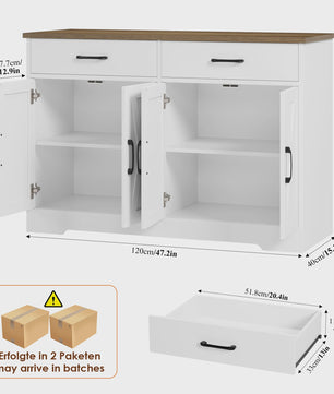 Zwarte Sideboard Kast met 2 Lades en 4 Deuren - 120cm Breed