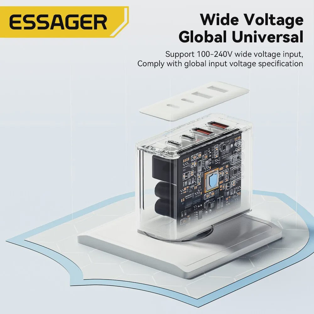 Essager 100W GaN Snellader USB-C PD QC 4.0 3.0 voor iPhone, Xiaomi, Macbook
