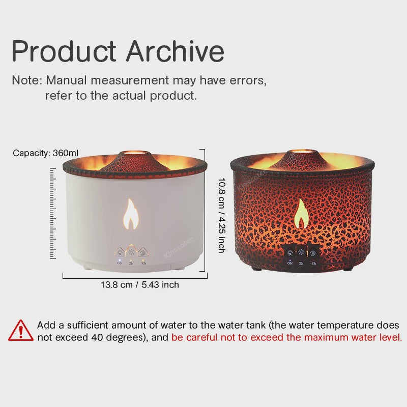 Vulkaanas Aroma Diffuser met Vlam & Kwallen Rookeffect - Luchtbevochtiger & Aromatherapie