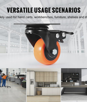 Set van 4 Zwenkwielen met Dubbel Rem & PVC Wielen - Diverse Maten