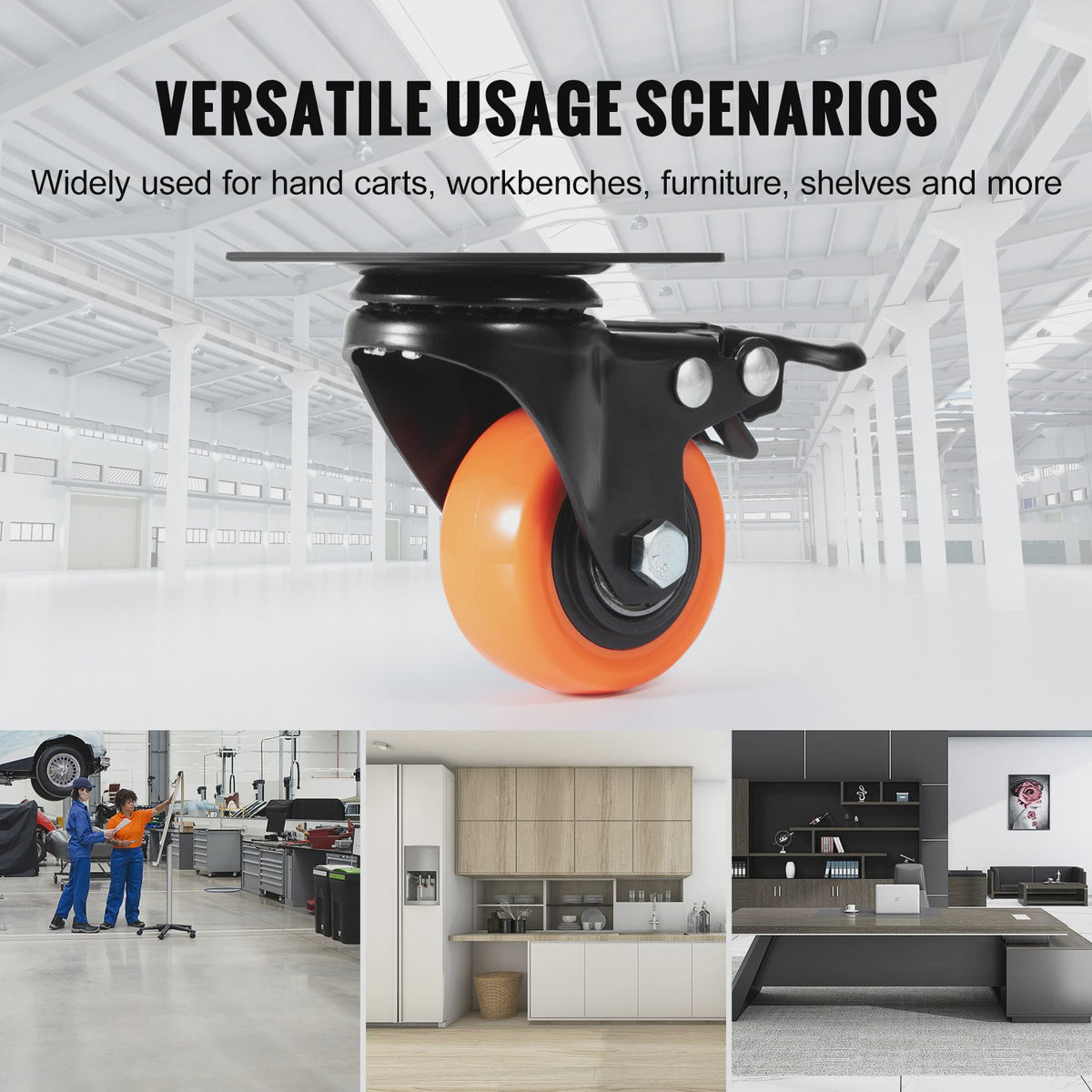 Set van 4 Zwenkwielen met Dubbel Rem & PVC Wielen - Diverse Maten