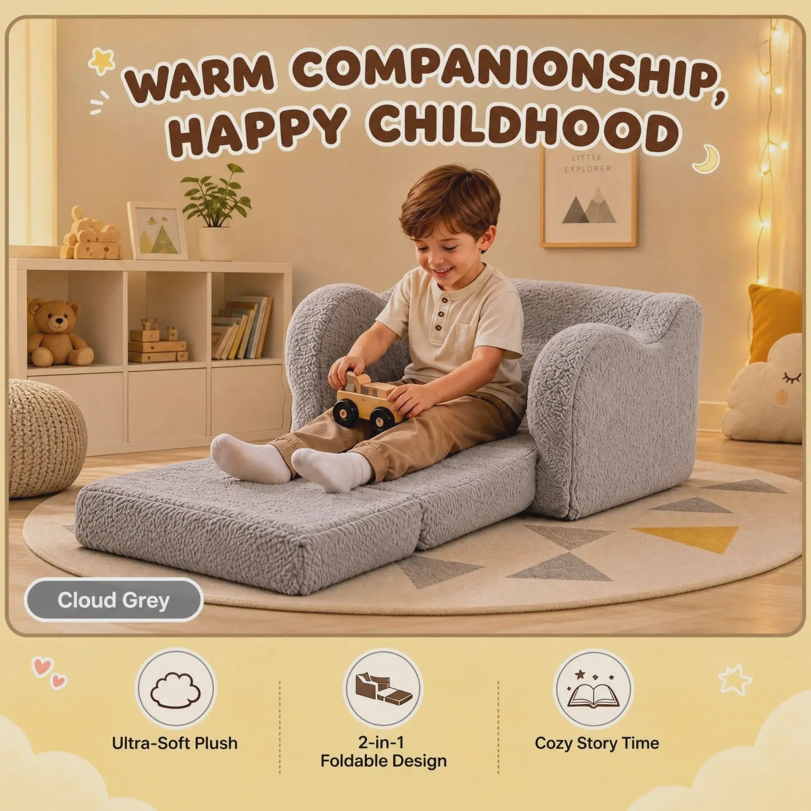 Comfortabele Kinderbank 2-in-1: Uitklapbare Speelstoel met Zachte Sherpa Coating