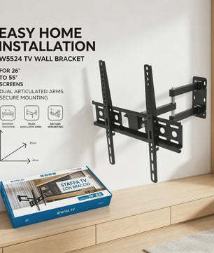 WETECH W5524 TV Muurbeugel - Dubbelarmig, Volledig Verstelbaar voor 26-55 Inch Schermen, 30kg Max, Kantelbaar