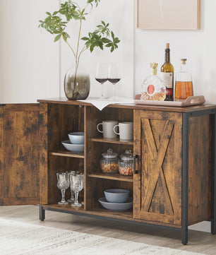 VASAGLE Sideboard Keukenkast met Open Planken - 100x35x70 cm - Rustiek Hout & Zwart Metaal