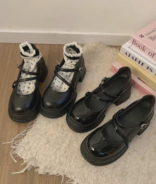 Dames Mary Jane Platform Schoenen met Blokhak en Kruisband - Vintage Gothic Stijl