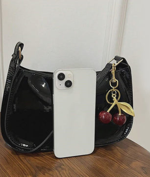 Retro PU Leren Schoudertas Dames met Kersenhanger - Vintage Crossbody Tas