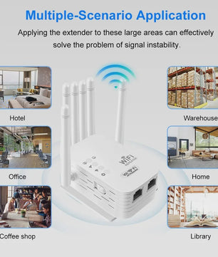1200Mbps Dual-Band WiFi Repeater Extender - 5G/2.4G Signaal Booster met 6 Antennes