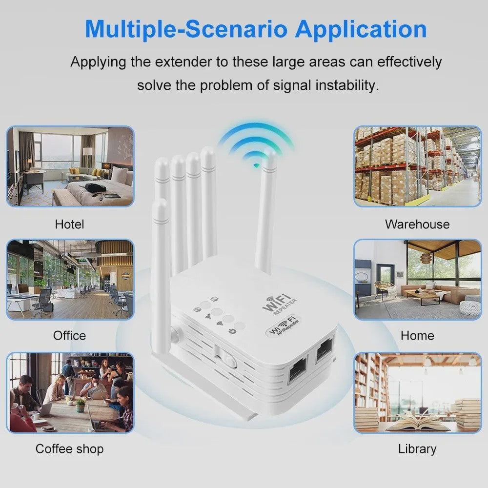 1200Mbps Dual-Band WiFi Repeater Extender - 5G/2.4G Signaal Booster met 6 Antennes