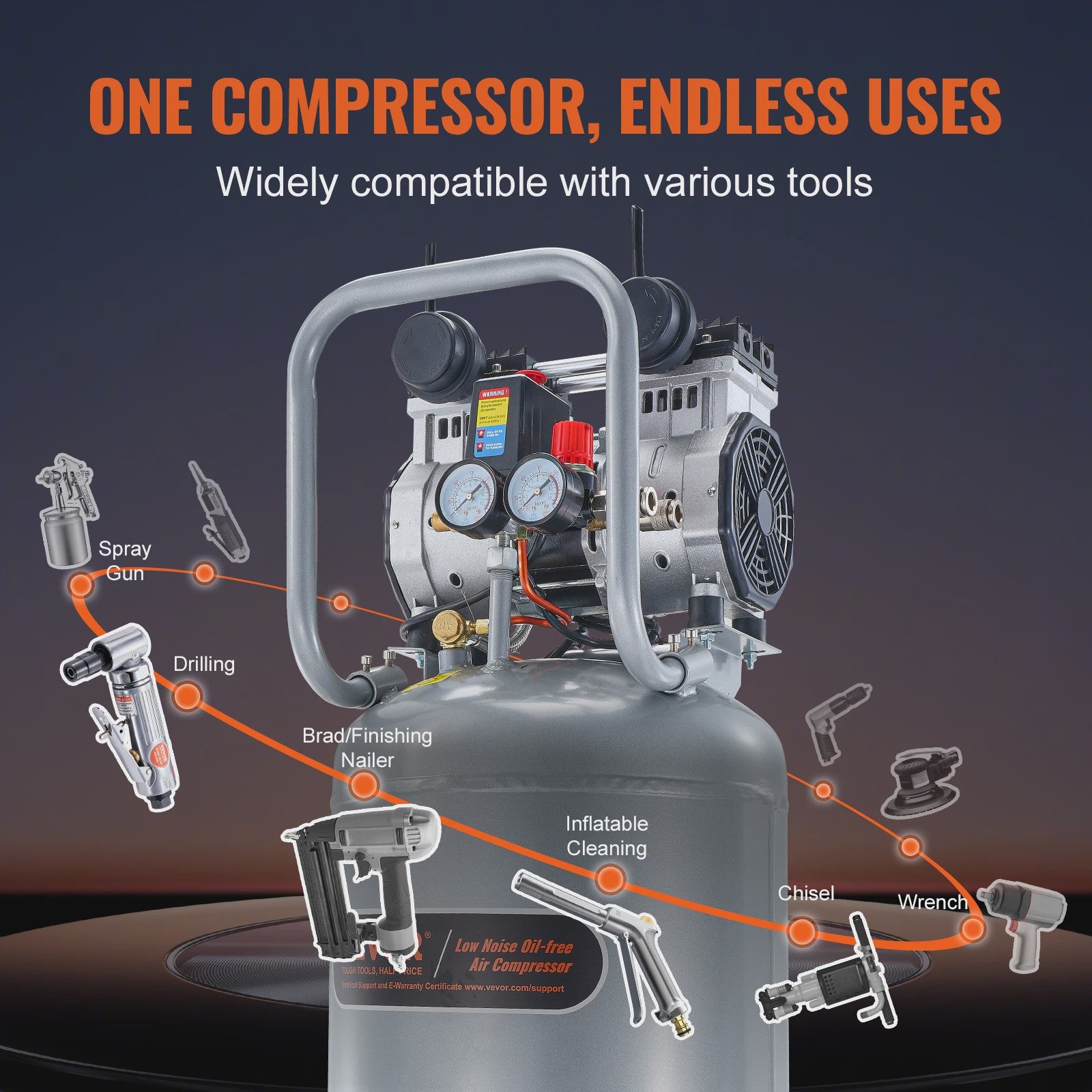 Krachtige 13 Gallon Olievrije Aircompressor 2HP - Draagbaar voor Werkplaats & Doe-het-zelf