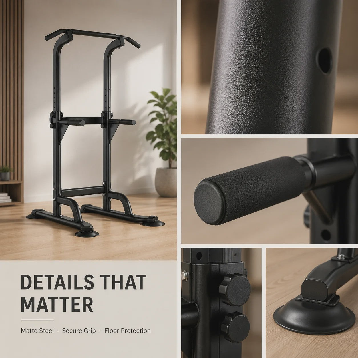 Power Tower Pull Up & Dip Station: 6-in-1 Home Gym voor Krachttraining, Verstelbaar (165-210cm), 350LB Capaciteit