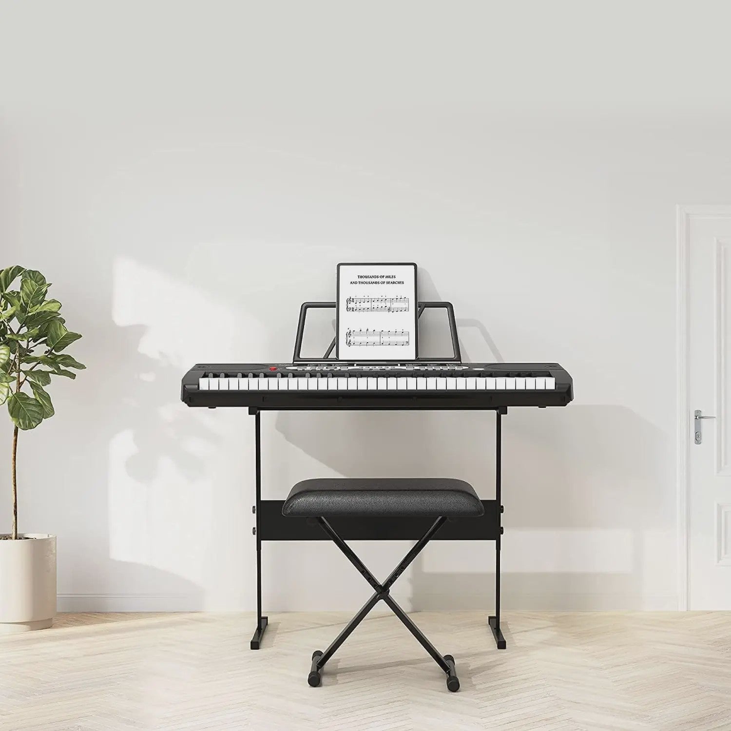 61-Toetsen Beginners Digitale Piano Keyboard Set met Microfoon, Koptelefoon, Standaard en Kruk