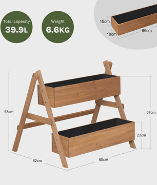 Houten Verhoogd Bed met 2 Bloembakken - Plantenbak voor Balkon & Tuin