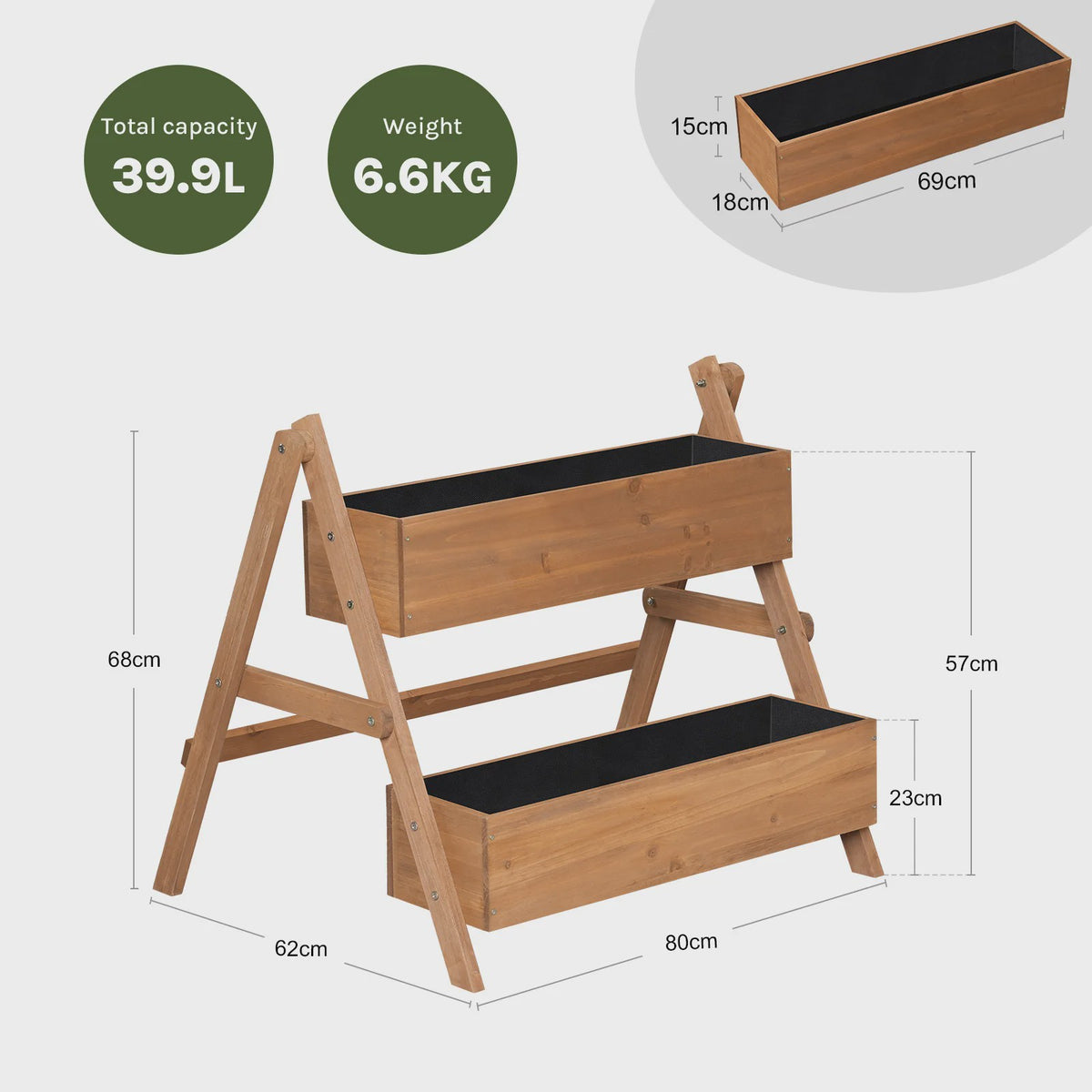 Houten Verhoogd Bed met 2 Bloembakken - Plantenbak voor Balkon & Tuin
