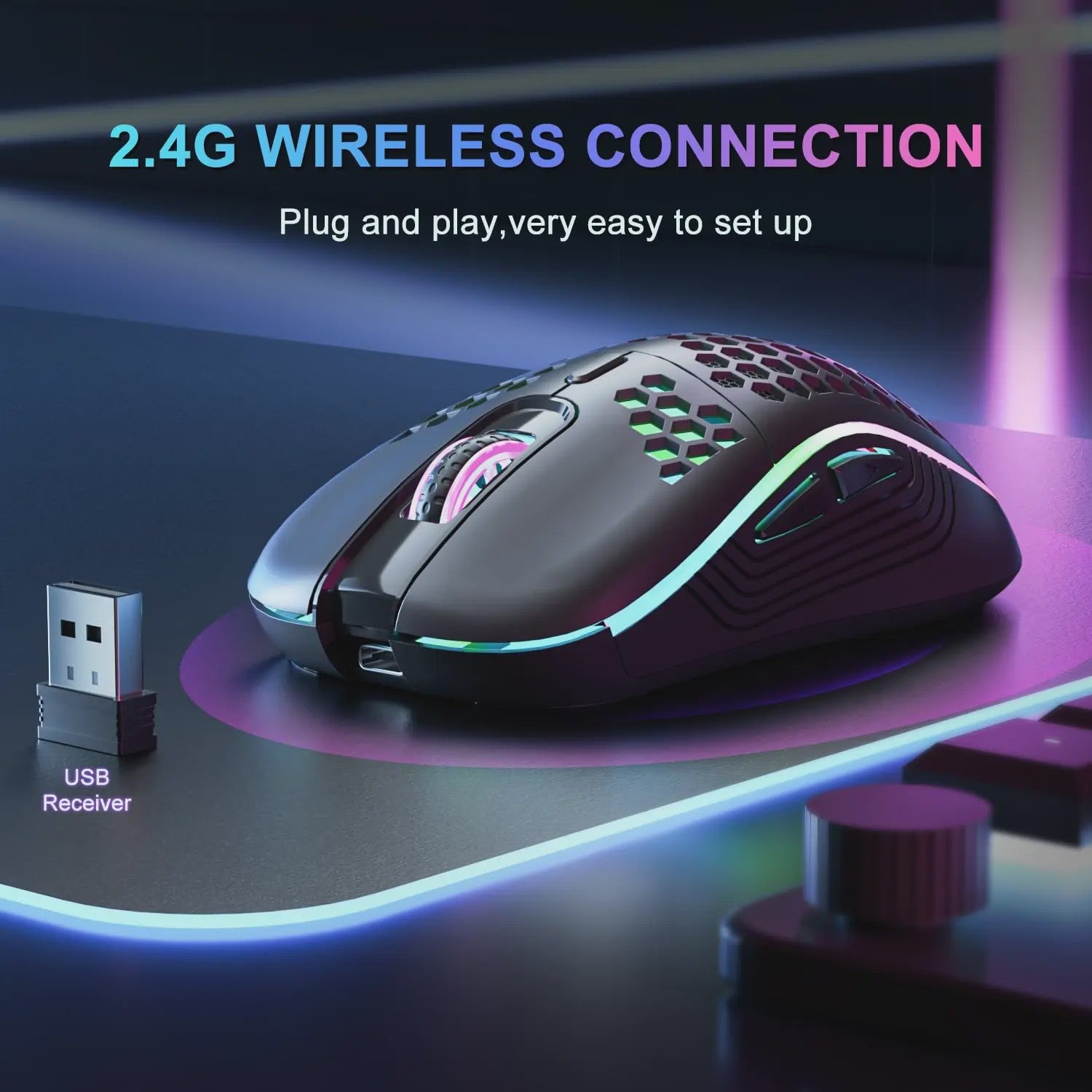 Draadloze RGB Honeycomb Muis - Lichtgewicht, Oplaadbaar & Instelbare DPI