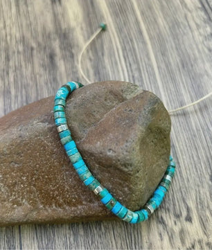 Verstelbare Natuurlijke Turkoois Kralen Armband - Uniek Cadeau & Vakantie Accessoire