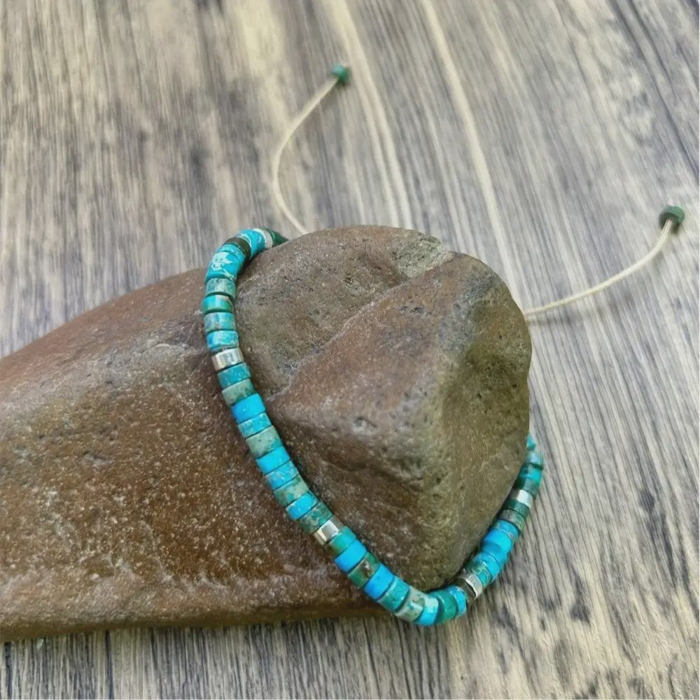 Verstelbare Natuurlijke Turkoois Kralen Armband - Uniek Cadeau & Vakantie Accessoire