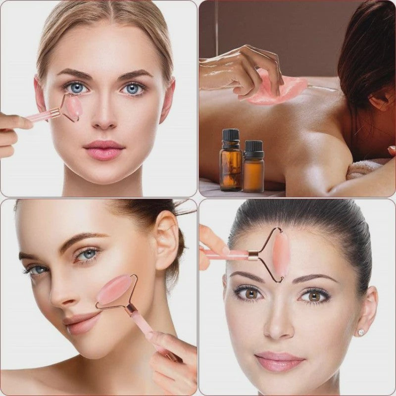 Roze Jade Roller & Gua Sha Set - Gezichtsmassage voor Rimpels en Wallen