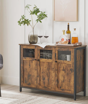 Industrieel Sideboard met Glazen Deuren - 100x35x75 cm