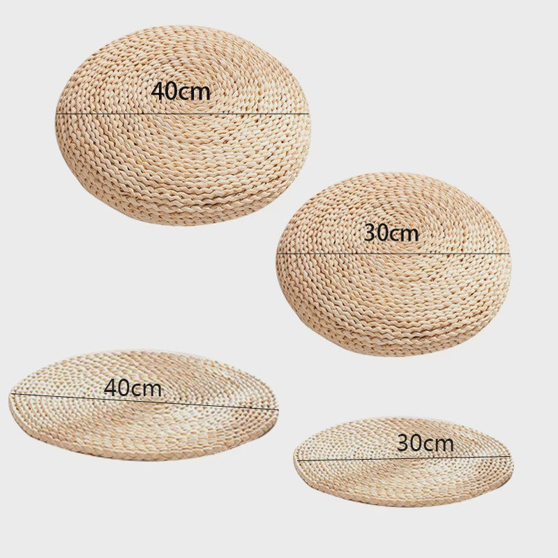 Ronde Tatami Meditatiekussen van Maïsschillen en Stro - Japans Design (30/40cm)