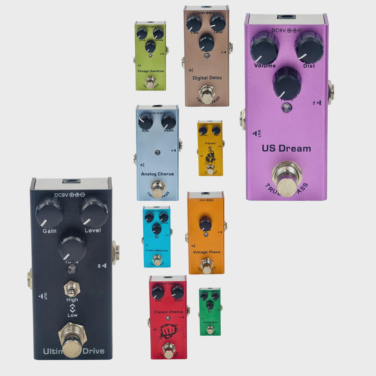 Veelzijdige Gitaarpedaal: Overdrive, Distortion, Chorus, Delay, Tremolo & Analog Delay met True Bypass