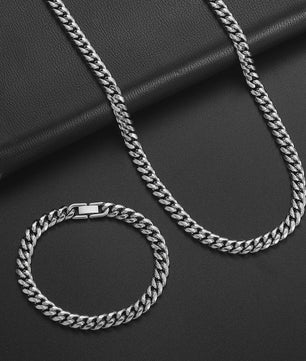 Set: 8MM Roestvrij Staal Vergrendelde Cubaanse Ketting & Armband voor Heren