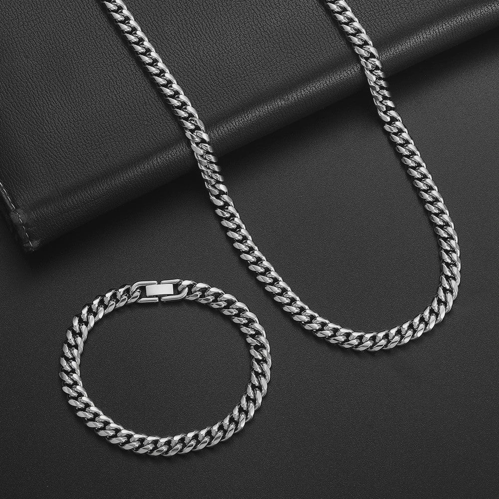 Set: 8MM Roestvrij Staal Vergrendelde Cubaanse Ketting & Armband voor Heren