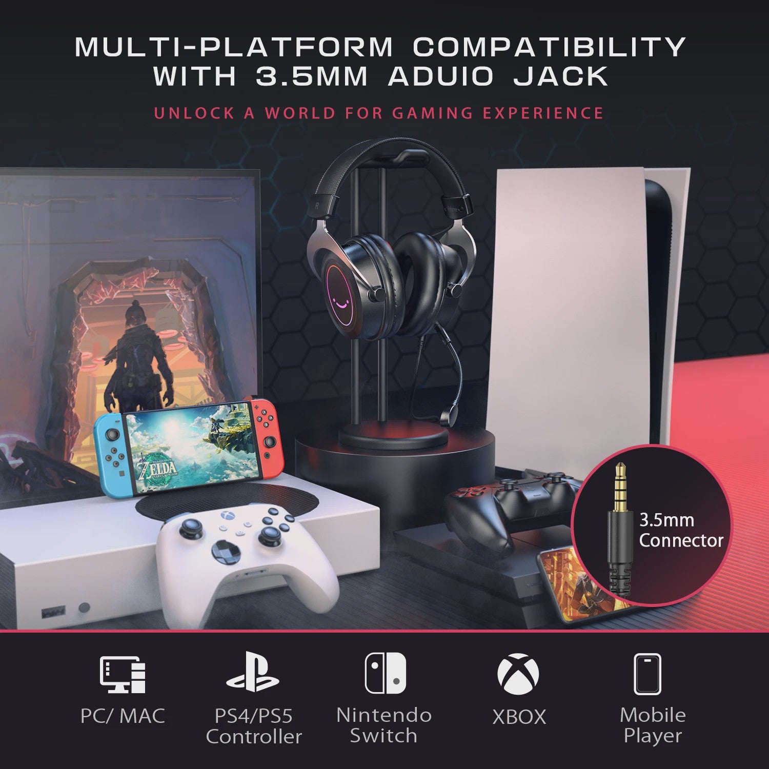FIFINE AMPLIGAME H3 Gaming Headset met Stereo Geluid, Afneembare Microfoon en RGB