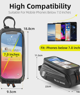 WEST BIKING Fietsstuurtas 7 inch Waterdicht Frame Tas met Touchscreen & 1.5L Capaciteit