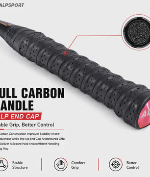 ALPSPORT RR Carbon Fiber Badminton Racket Set (2 stuks) - Offensief, 26LBS, Inclusief Tas & Shuttlecock - Ideaal voor Tieners