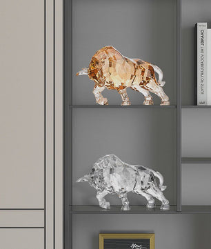 Kristallen Stier Beeldje - Luxe Acryl Ox Sculptuur voor Woonkamer & Kantoor Decoratie