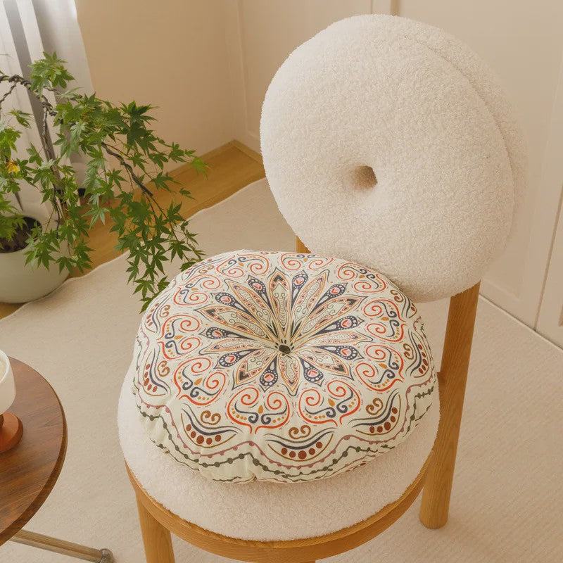 Bohemian Rond Kussen - Katoen & Linnen - Decoratief Vloer- of Stoelkussen
