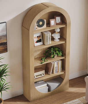 Hoge Boekenkast met 5 etages en boogontwerp - Stijlvolle Houten Displaykast