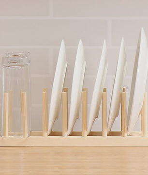 Praktische Bamboe Bordenhouder & Afdruiprek - Houten Keuken Organizer