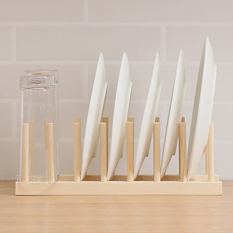 Praktische Bamboe Bordenhouder & Afdruiprek - Houten Keuken Organizer
