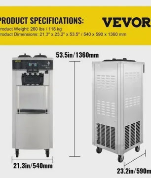 VEVOR Professionele Soft IJsmachine met 2+1 Smaken - 2200W
